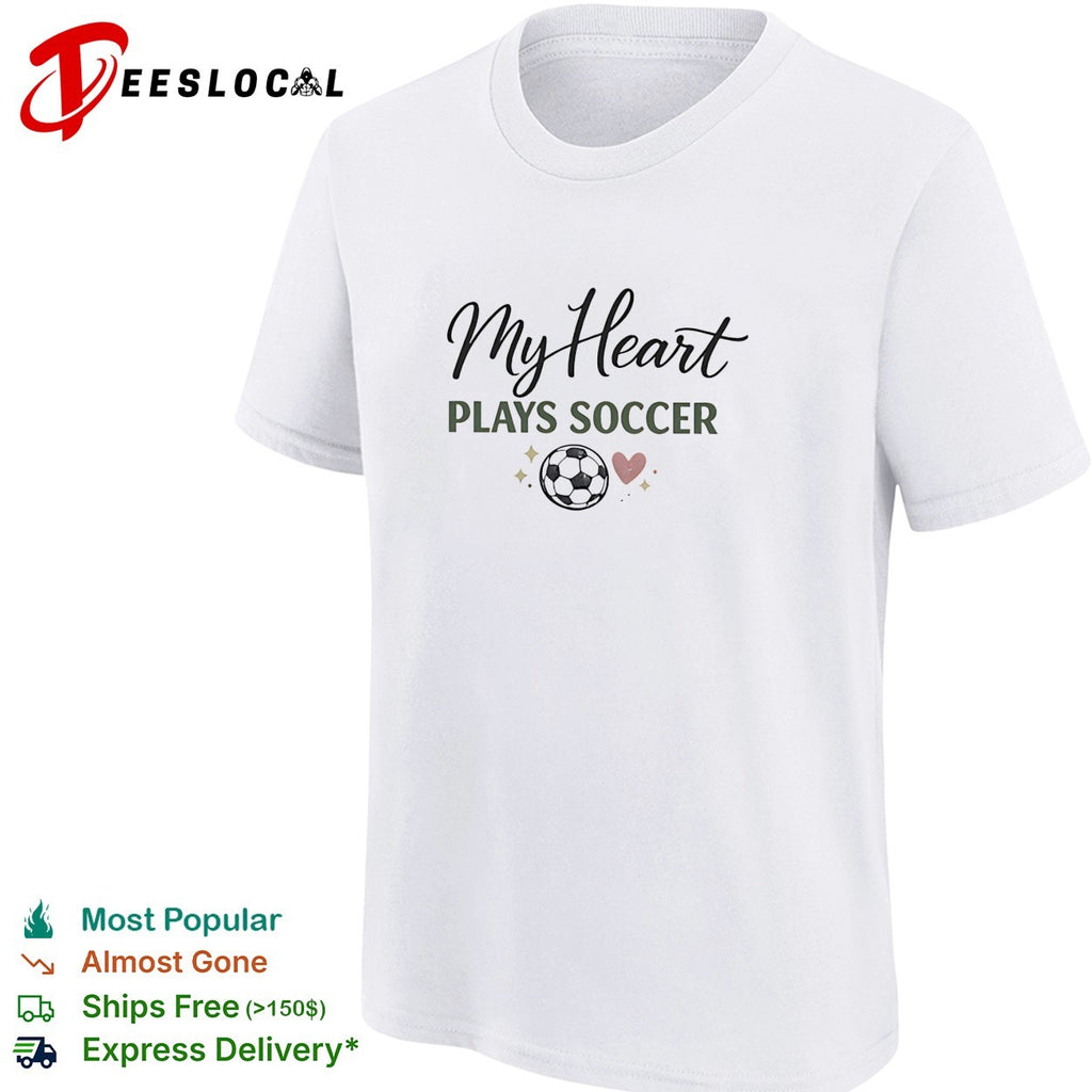 My heart plays soccer with a heart and ball icon on a casual athletic comfort shirt