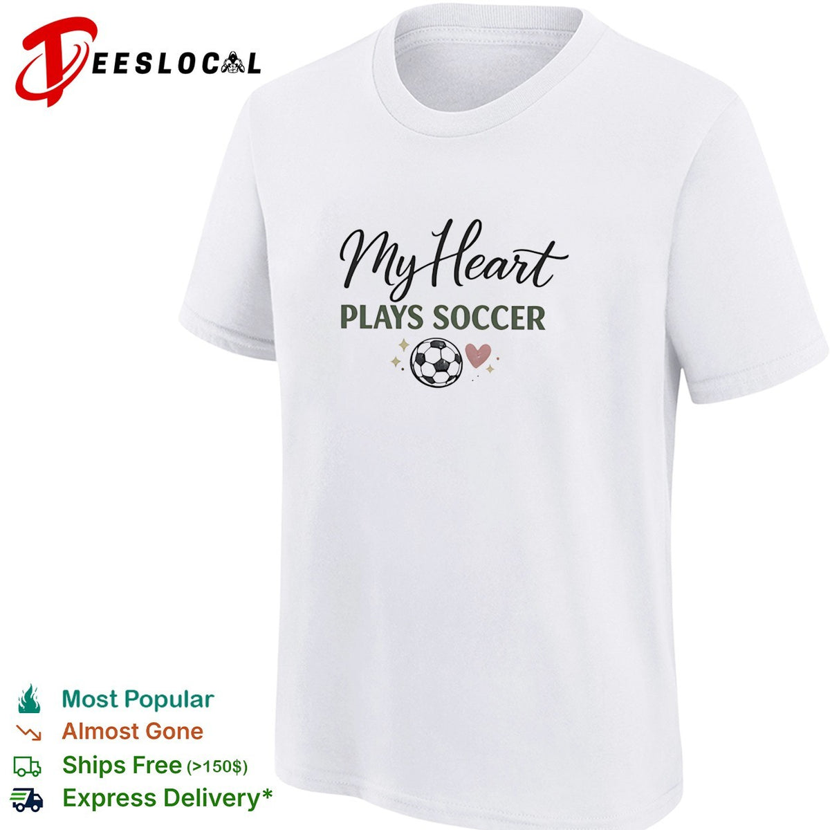 My heart plays soccer with a heart and ball icon on a casual athletic comfort shirt