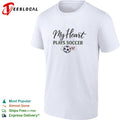 My heart plays soccer with a heart and ball icon on a casual athletic comfort shirt