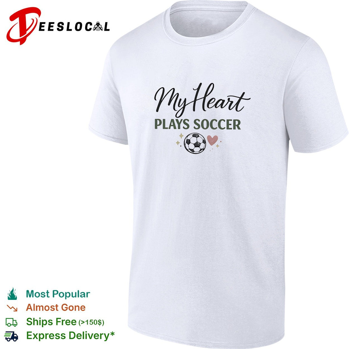 My heart plays soccer with a heart and ball icon on a casual athletic comfort shirt