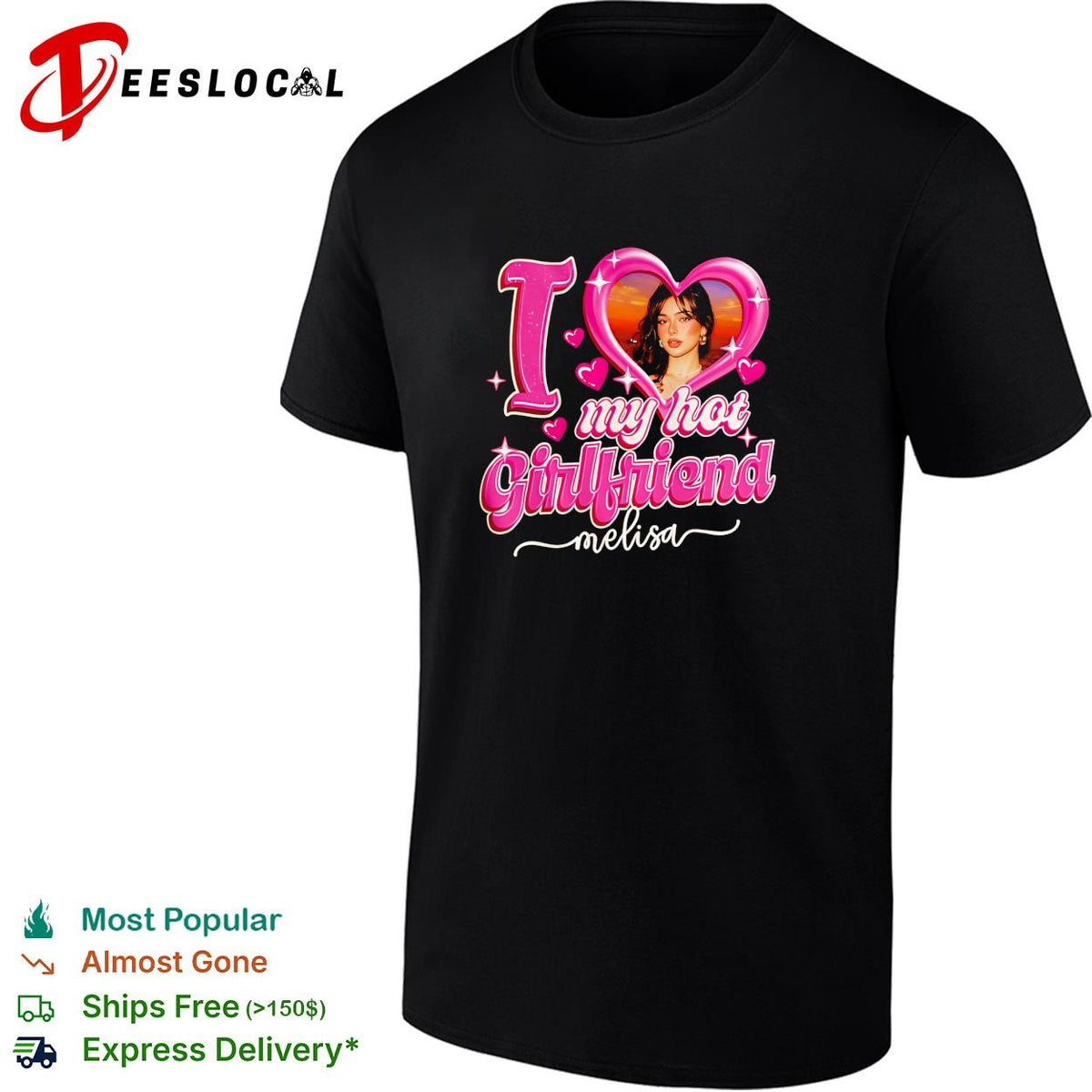 My hot girlfriend Melisa heart photo pink graphic shirt