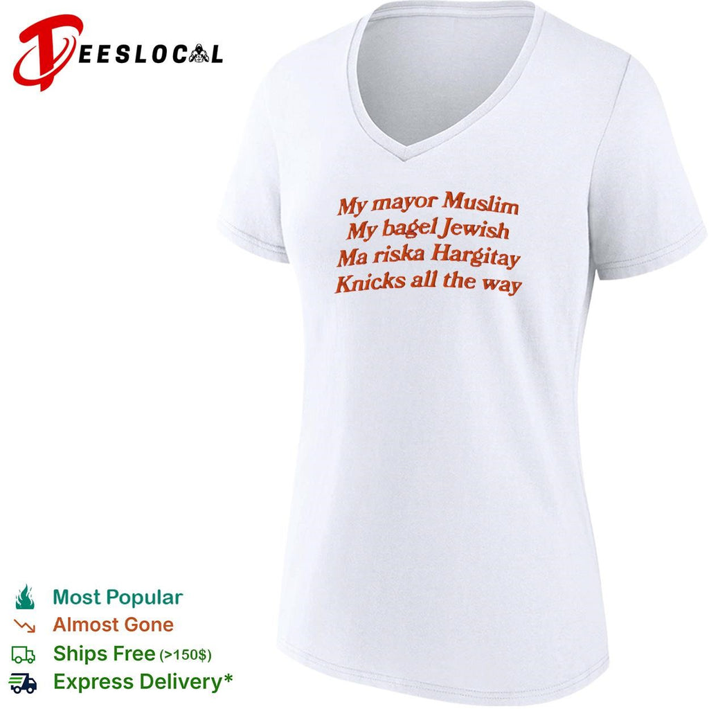 My mayor my bagel Ma riska Hargitay Knicks all the way NYC pride embroidered shirt