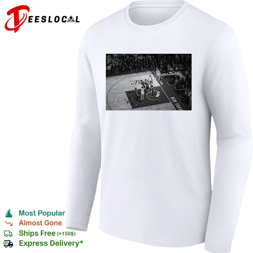 NBA Finals basketball game aerial view black white action photo shirt