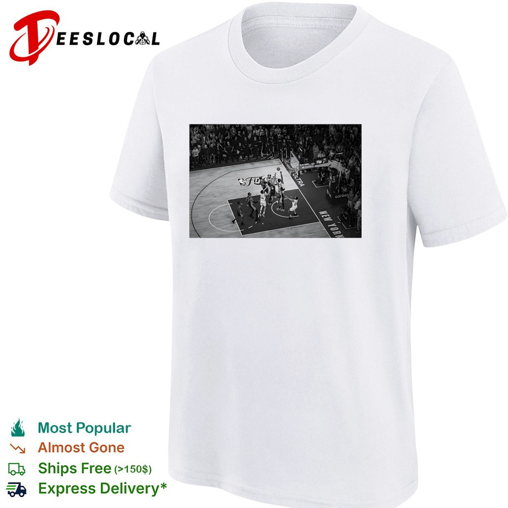 NBA Finals basketball game aerial view black white action photo shirt