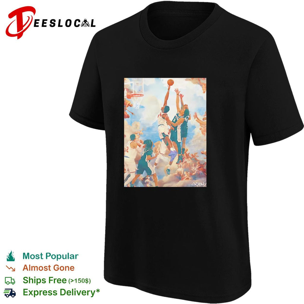 NBA basketball players classical Renaissance painting style art shirt