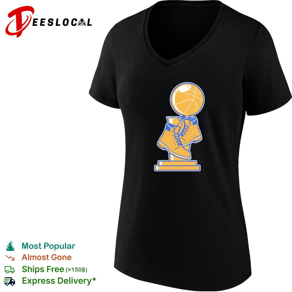 NBA championship trophy sitting on work boots boot culture art shirt