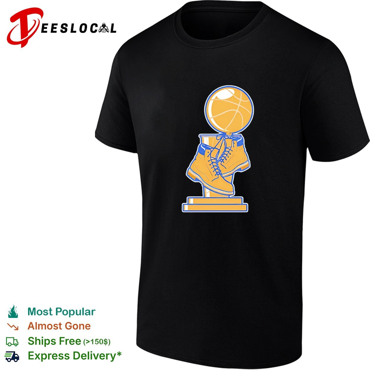 NBA championship trophy sitting on work boots boot culture art shirt