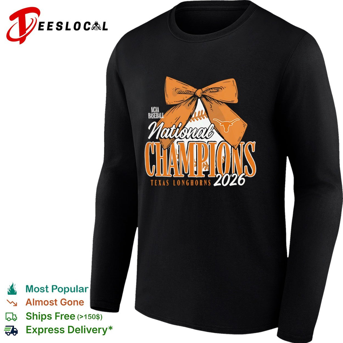 NCAA Baseball National Champions 2026 Texas Longhorns with Bow shirt