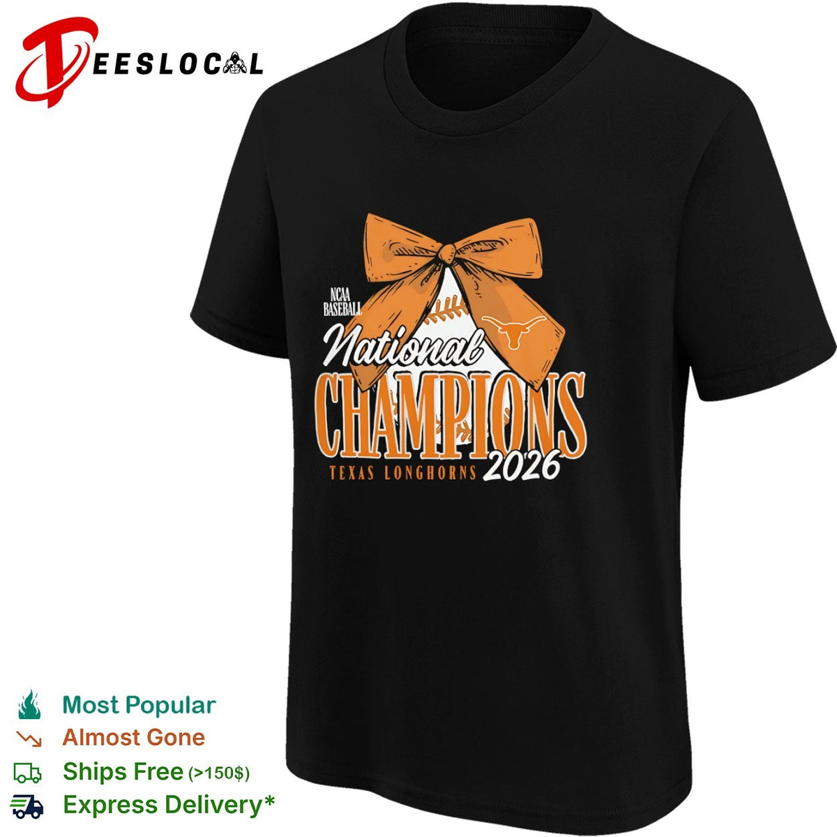 NCAA Baseball National Champions 2026 Texas Longhorns with Bow shirt