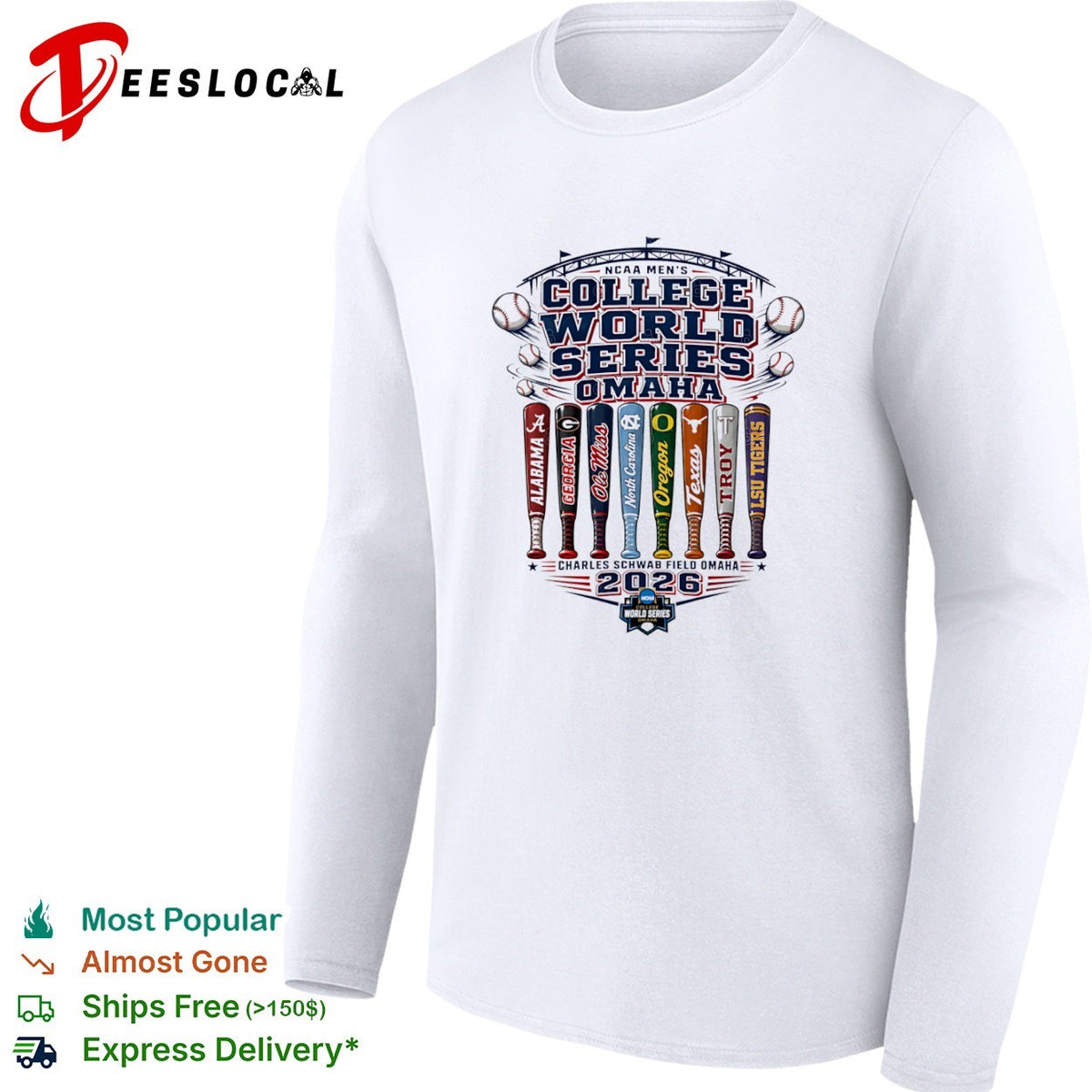 NCAA College World Series Omaha 2026 Alabama Georgia Ole Miss North Carolina shirt