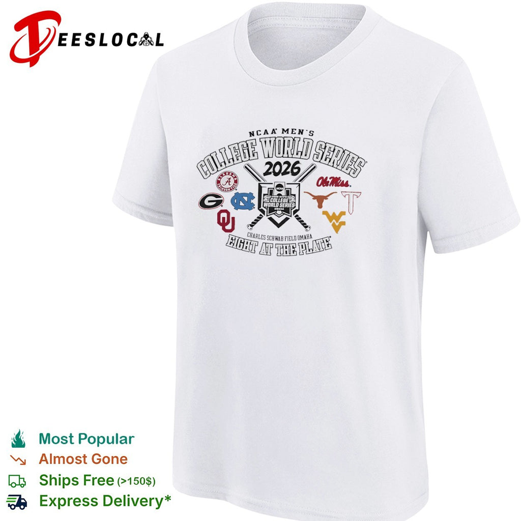 NCAA Men’s College World Series 2026 eight at the plate Charles Schwab field Omaha shirt