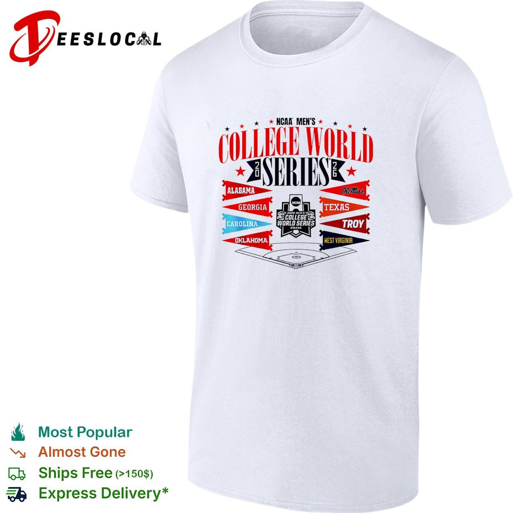 NCAA Men’s College World Series 2026 team pennants baseball shirt