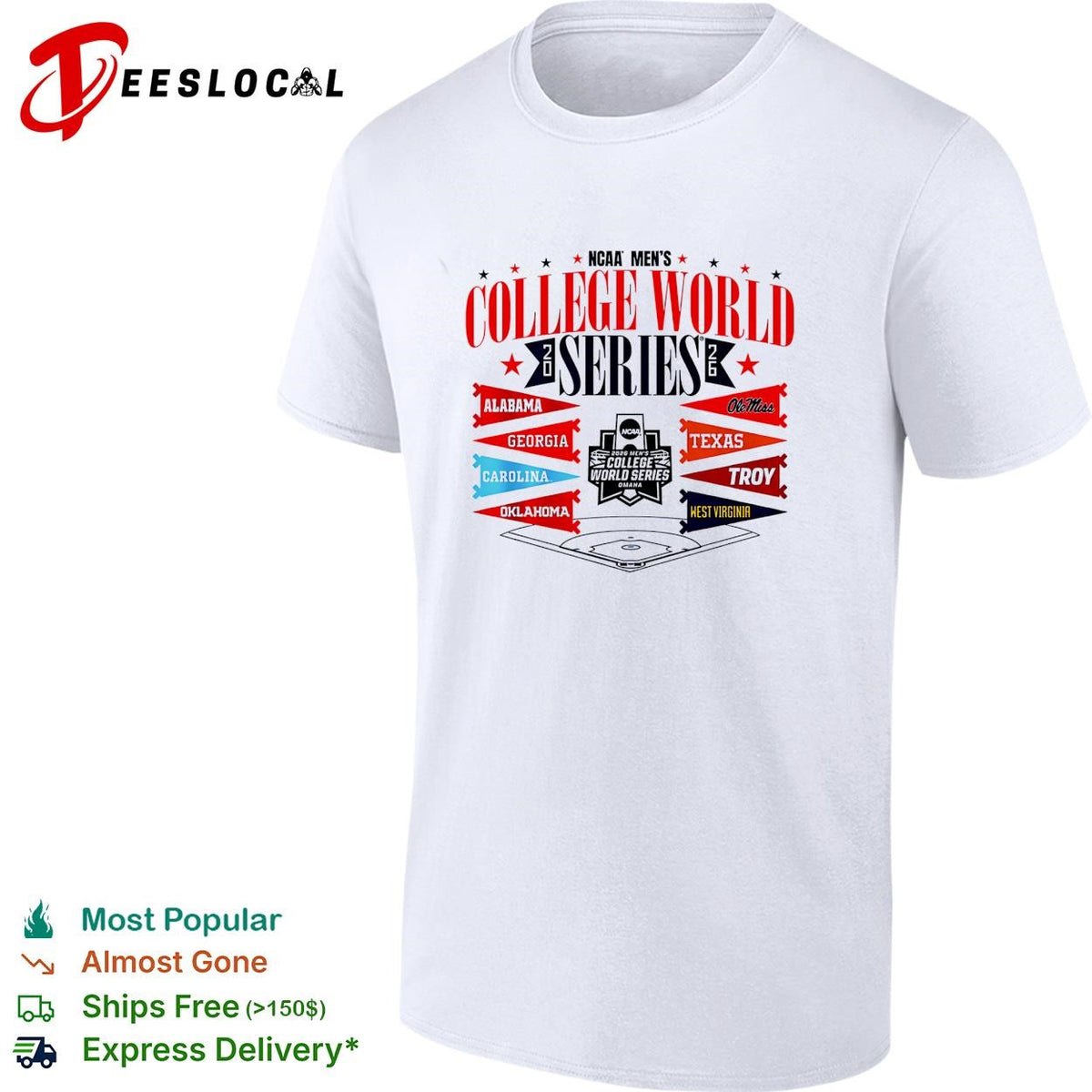 NCAA Men’s College World Series 2026 team pennants baseball shirt