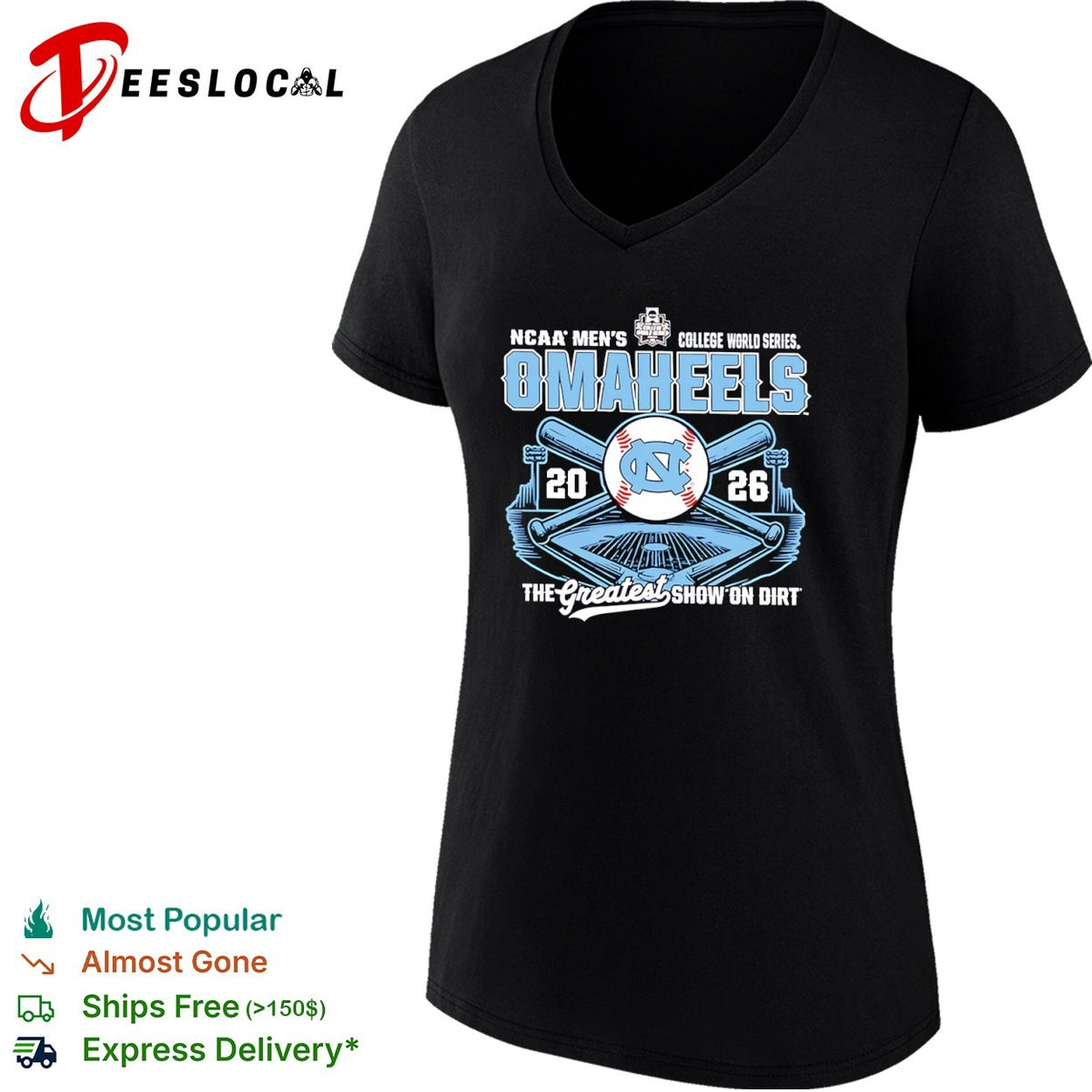 NCAA Men’s College World Series OMAHEELS 2026 The Greatest Show on Dirt UNC shirt