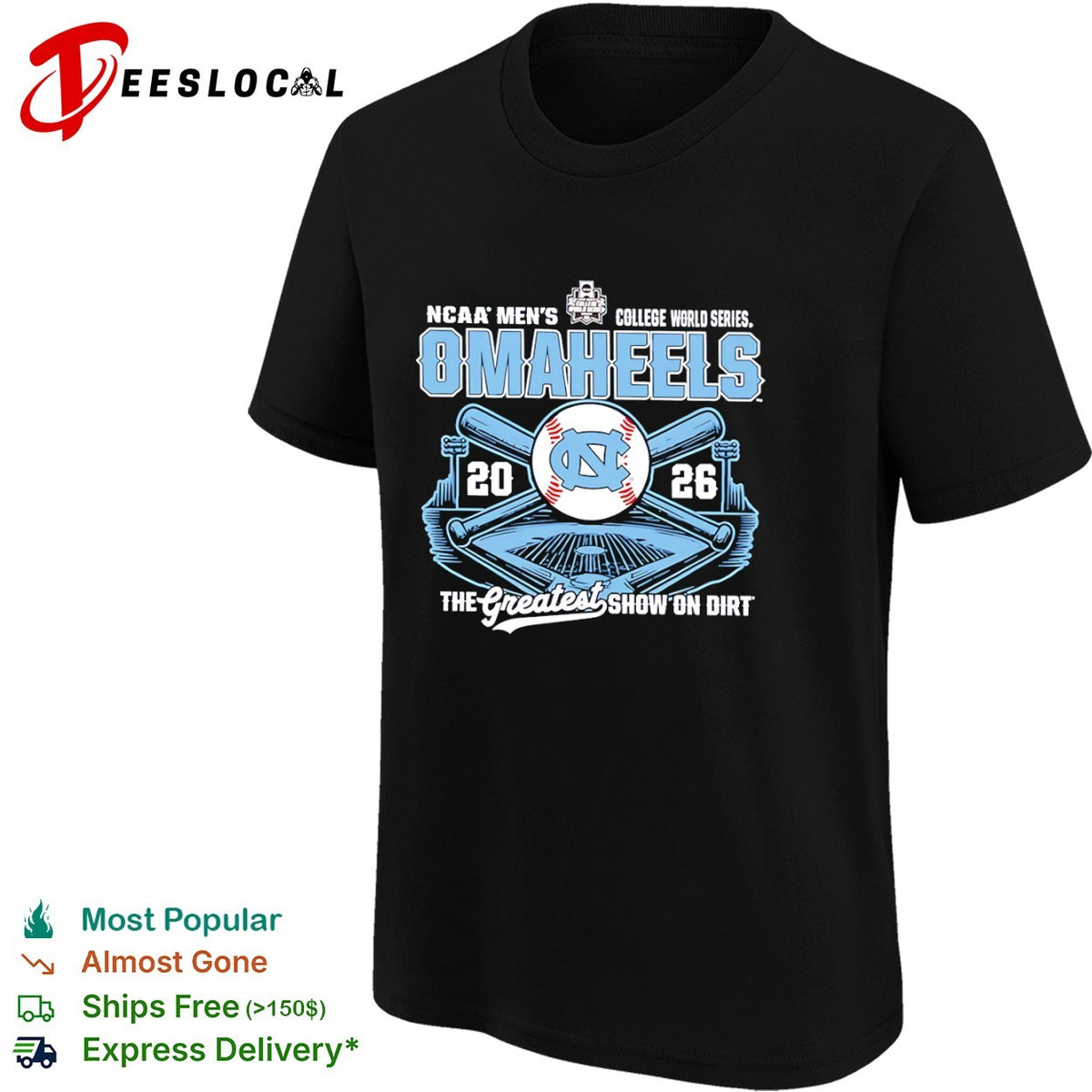 NCAA Men’s College World Series OMAHEELS 2026 The Greatest Show on Dirt UNC shirt