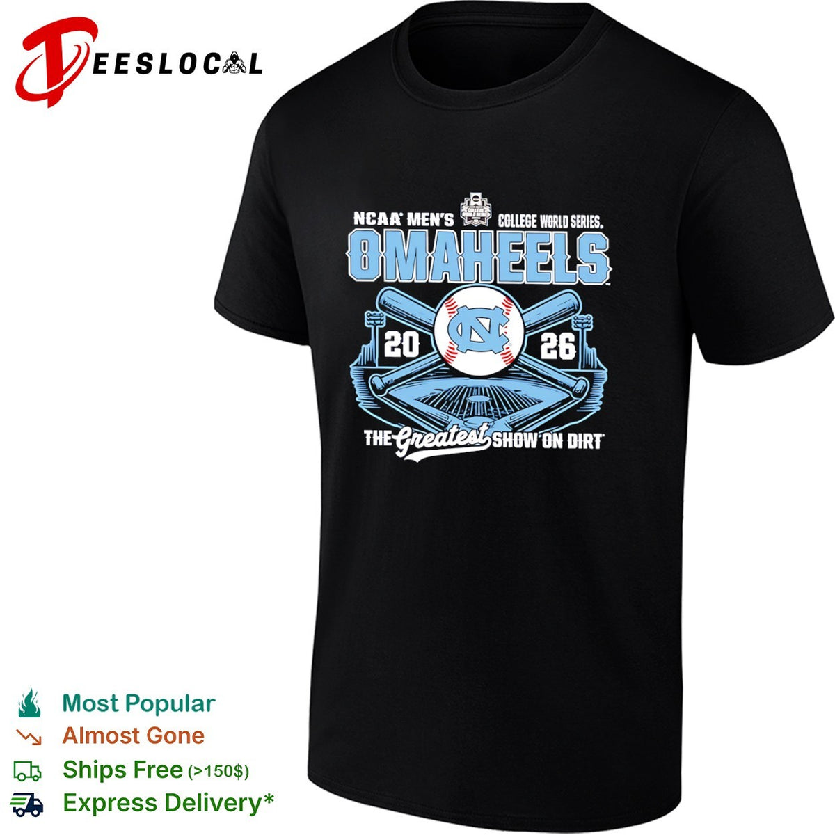 NCAA Men’s College World Series OMAHEELS 2026 The Greatest Show on Dirt UNC shirt