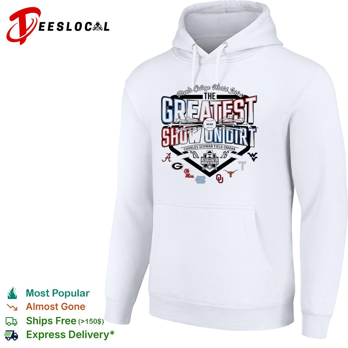 NCAA Mens College World Series the greatest show on dirt Field Omaha 2026 team logos shirt