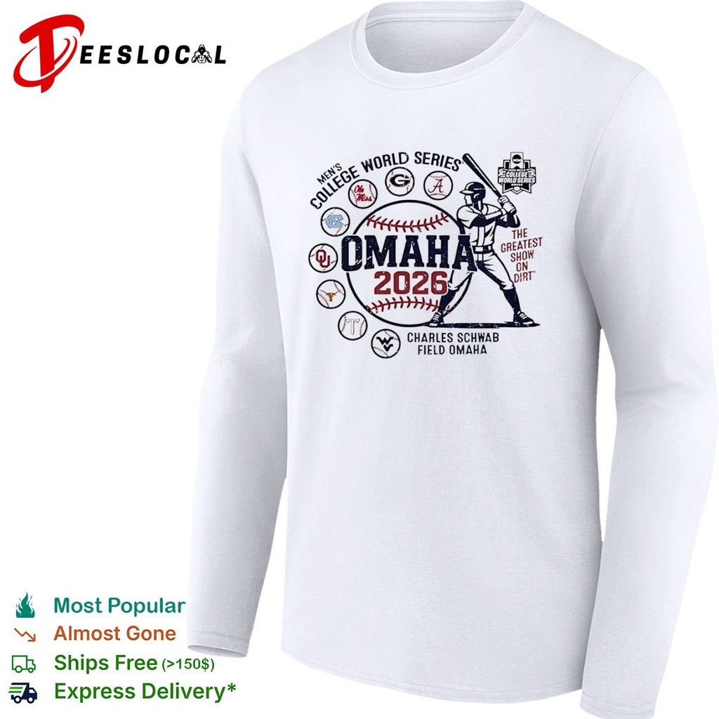 NCAA Mens College World Series the greatest show on dirt Omaha 2026 Charles Schwab Field shirt