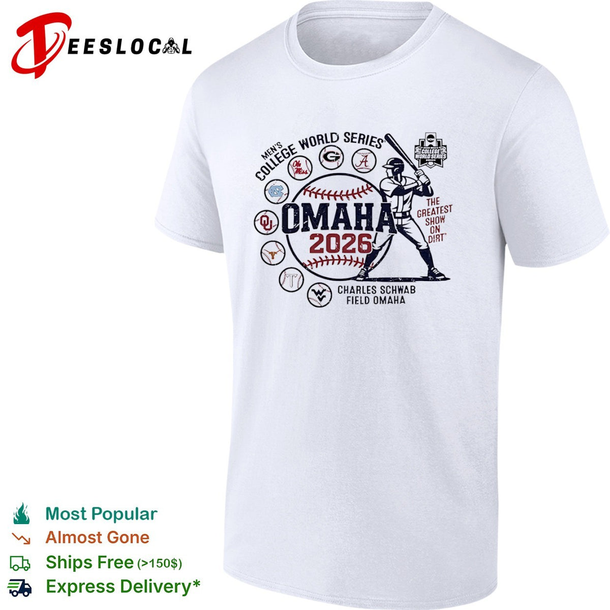 NCAA Mens College World Series the greatest show on dirt Omaha 2026 Charles Schwab Field shirt
