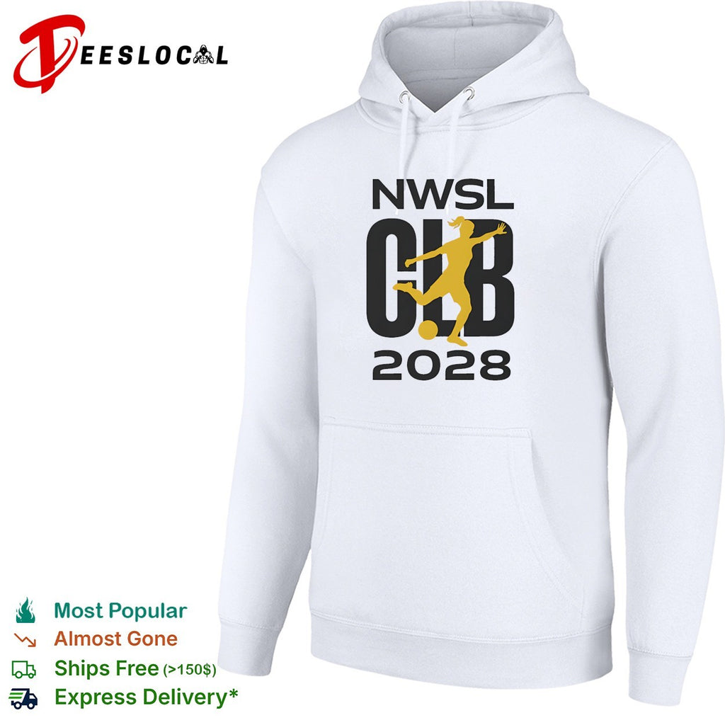NWSL Club 2028 yellow soccer player silhouette bold lettering graphic shirt