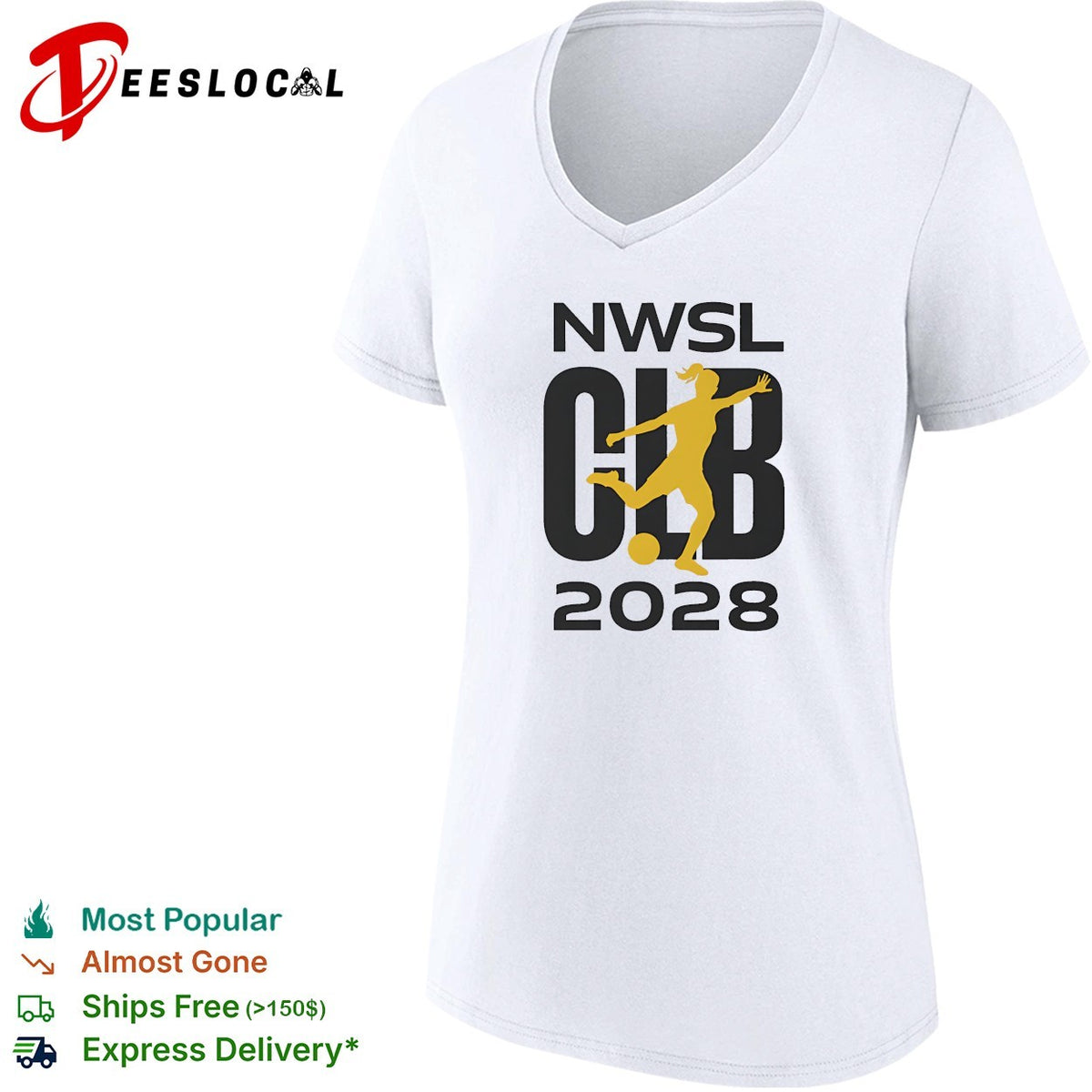 NWSL Club 2028 yellow soccer player silhouette bold lettering graphic shirt