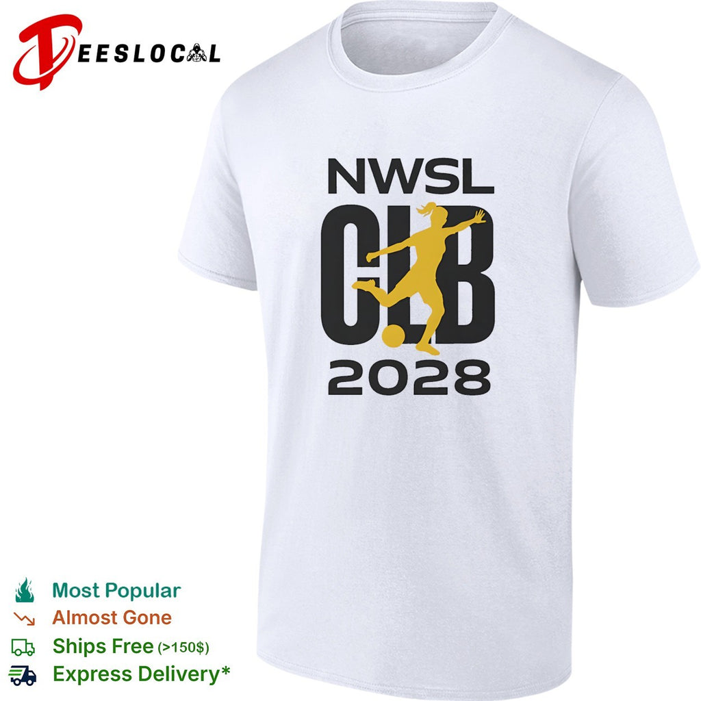 NWSL Club 2028 yellow soccer player silhouette bold lettering graphic shirt