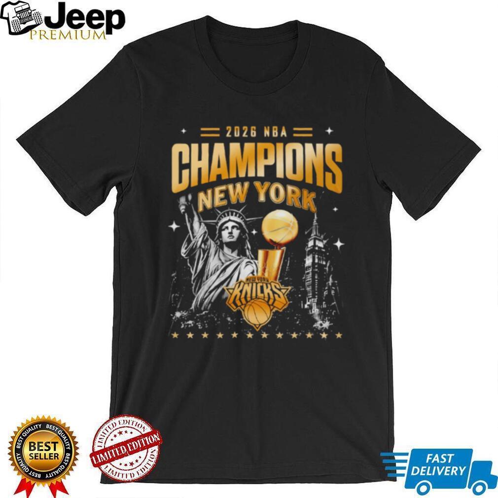 NY Knicks NBA Champions 2026 Statue of Liberty skyline shirt