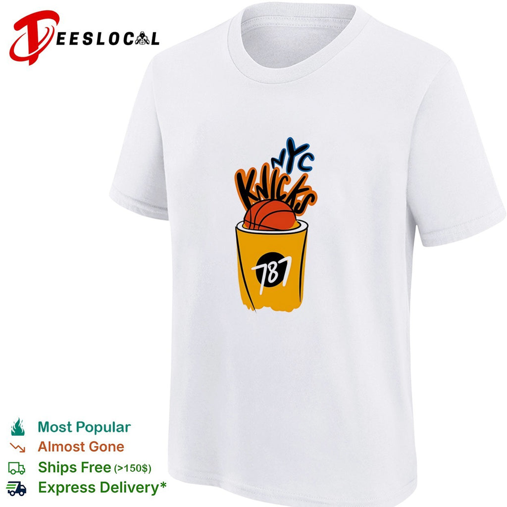NYC Knicks basketball cup 787 graffiti art white shirt