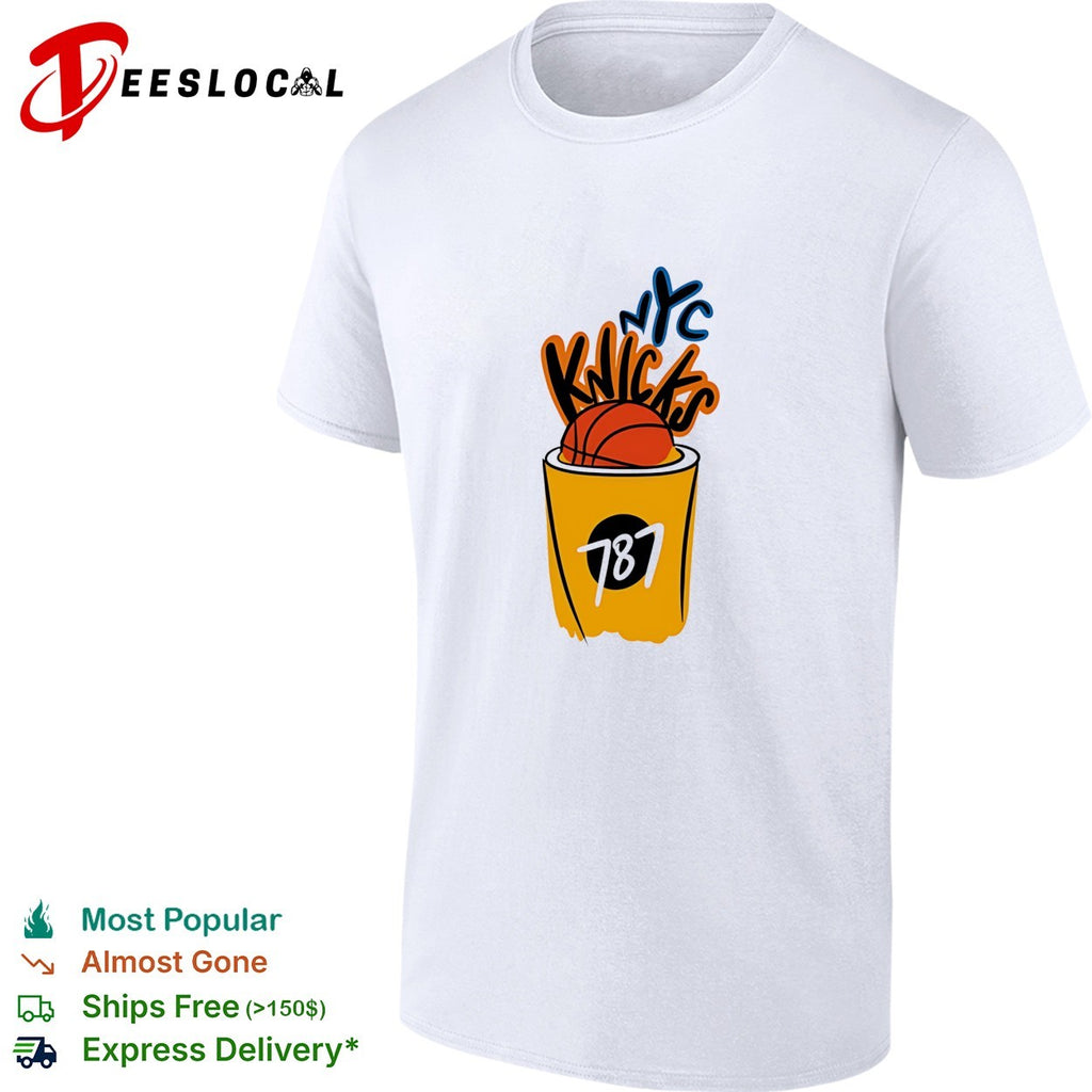 NYC Knicks basketball cup 787 graffiti art white shirt