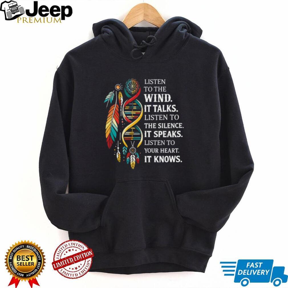 Native American Wisdom Feathers DNA T Shirt Listen to the Wind