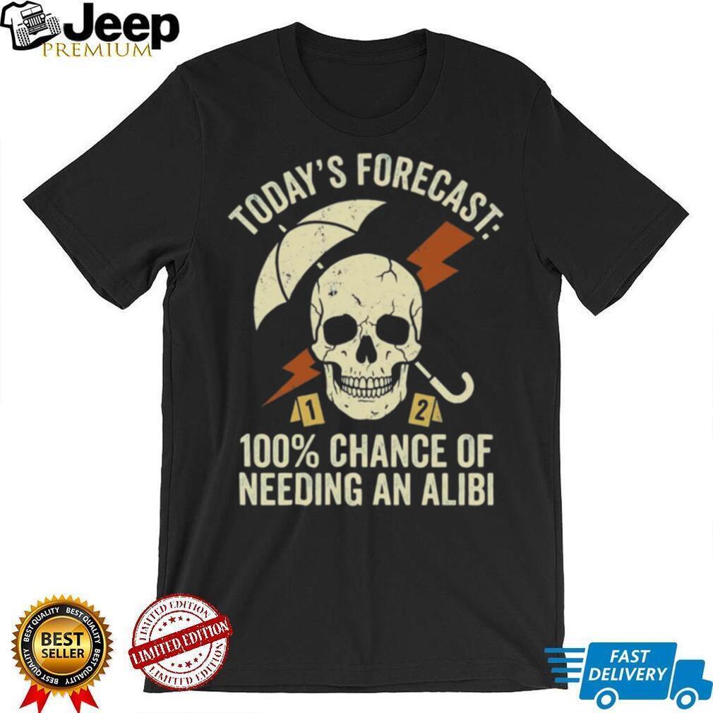 Needing an Alibi Weather Forecast Sarcastic Skull T Shirt