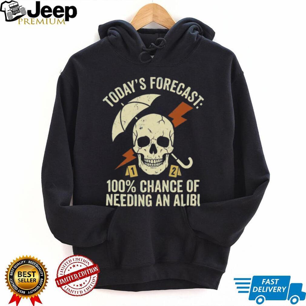 Needing an Alibi Weather Forecast Sarcastic Skull T Shirt