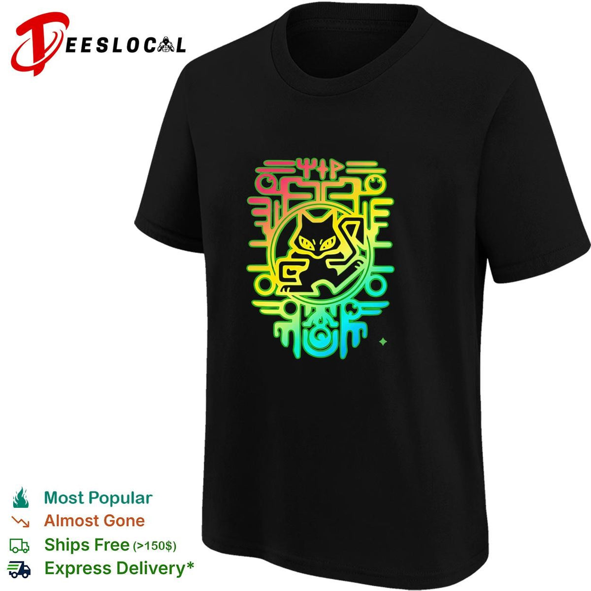 Neon cat circuit board cyber tech colorful art shirt