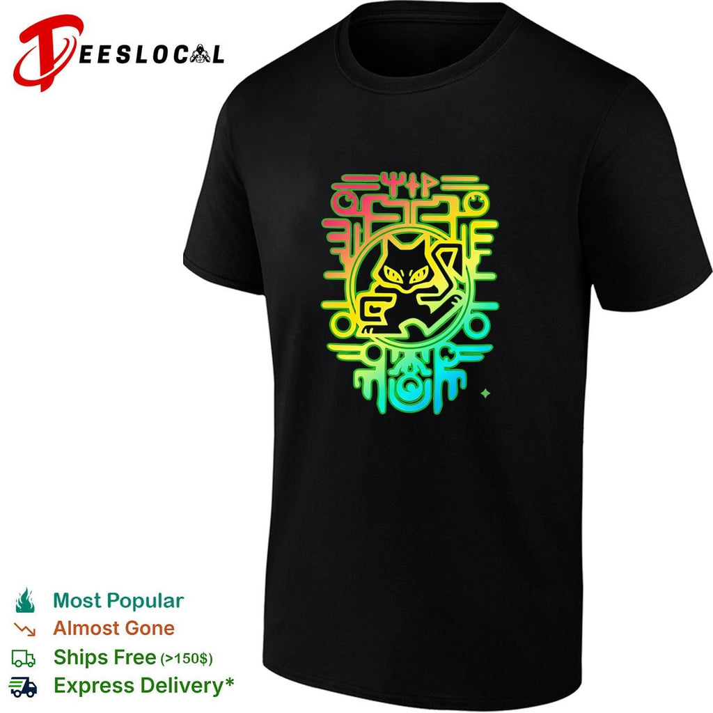 Neon cat circuit board cyber tech colorful art shirt