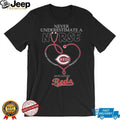 Never Underestimate A Nurse Who Loves Cincinnati Reds Baseball Heart Stethoscope T Shirt
