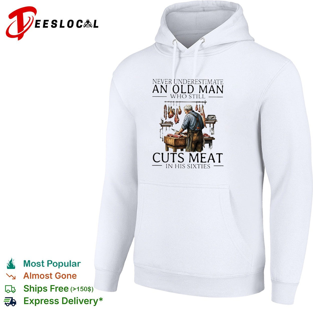 Never underestimate an old man who still cuts meat in his sixties shirt