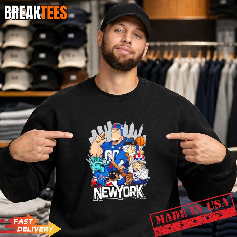 New York Big 4 Mascots City Skyline Shirt