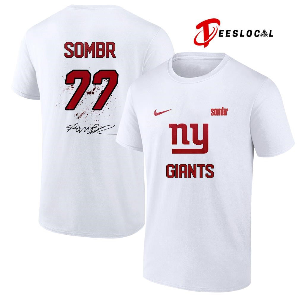 New York Giants X Sombr The Late Nights and Young Romance tour signature name and number shirt
