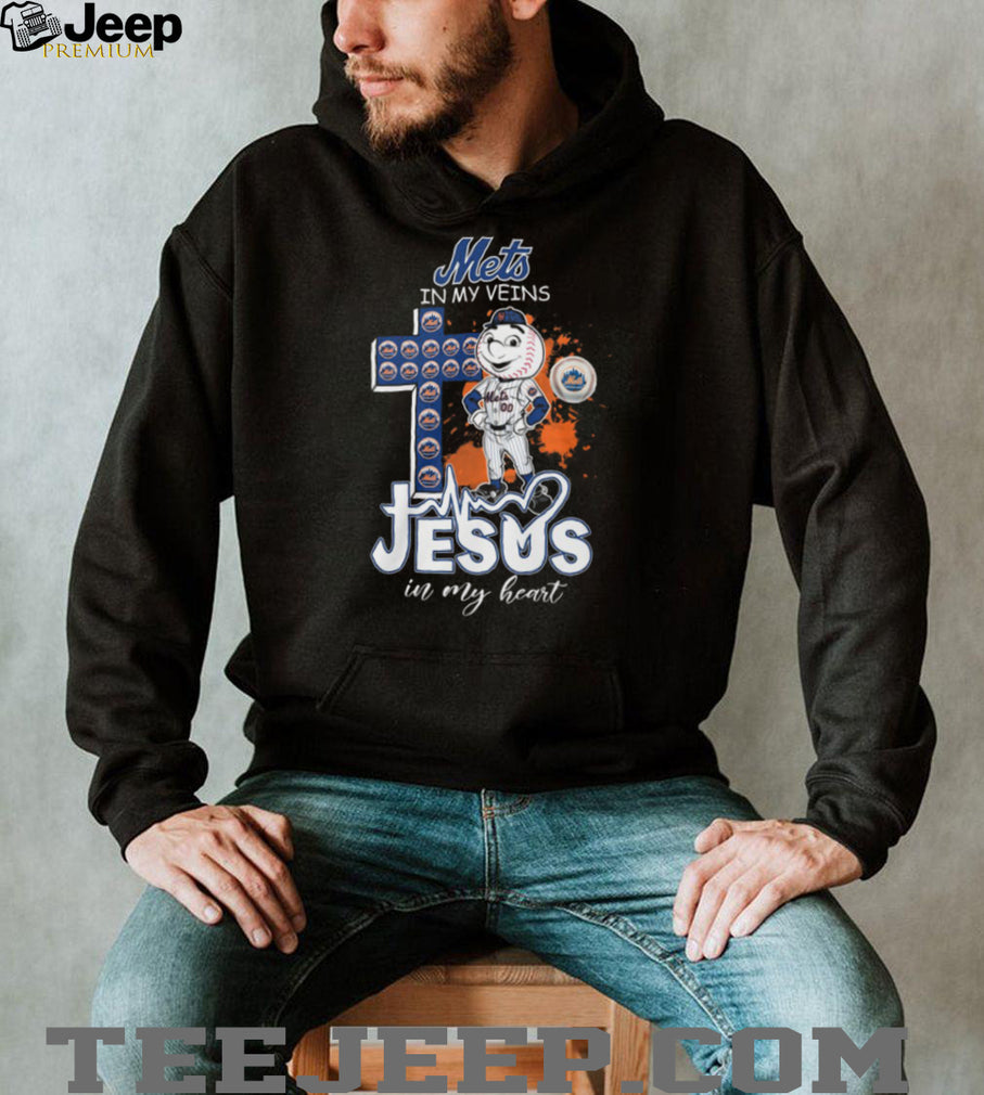 New York Mets Mr Met Mascot Cross Heartbeat Jesus In My Heart T Shirt
