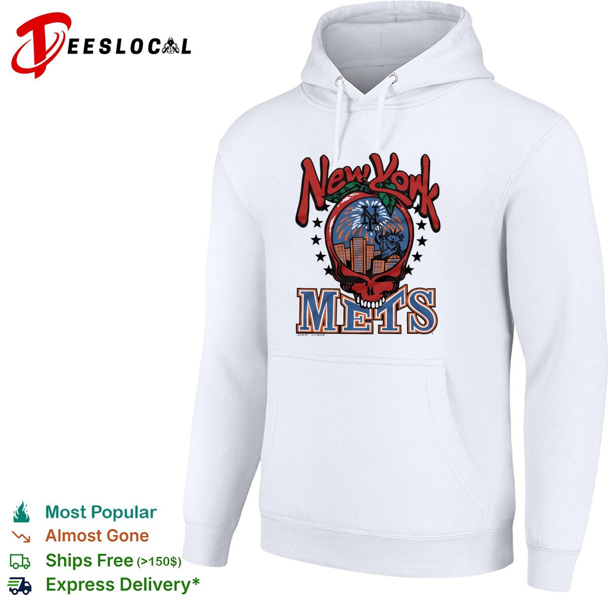 New York Mets x Grateful Dead skull city skyline MLB graphic shirt