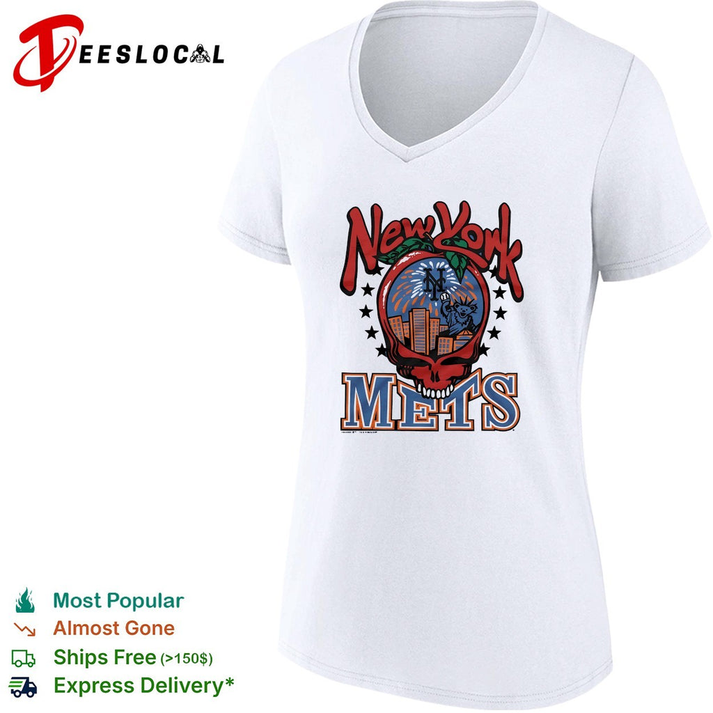 New York Mets x Grateful Dead skull city skyline MLB graphic shirt