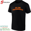 New York Philharmoknicks orange bold arched lettering basketball pun graphic shirt