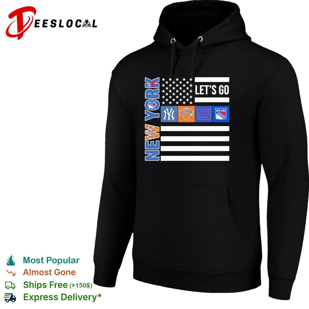 New York Sport Teams Yankees Knicks Giants Rangers American flag shirt