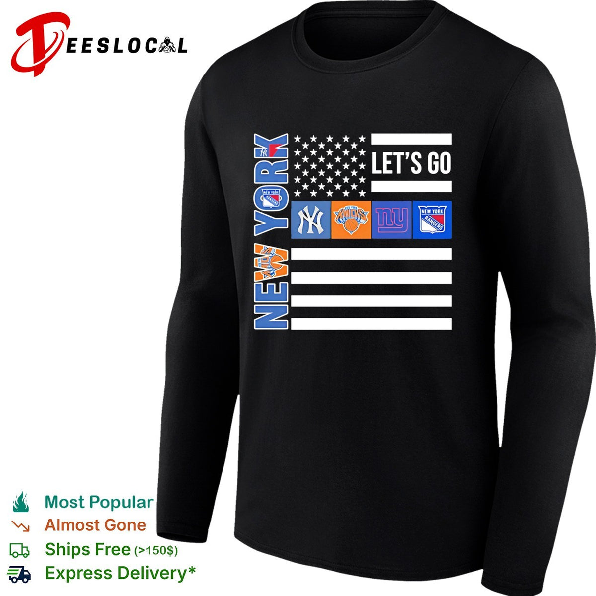New York Sport Teams Yankees Knicks Giants Rangers American flag shirt