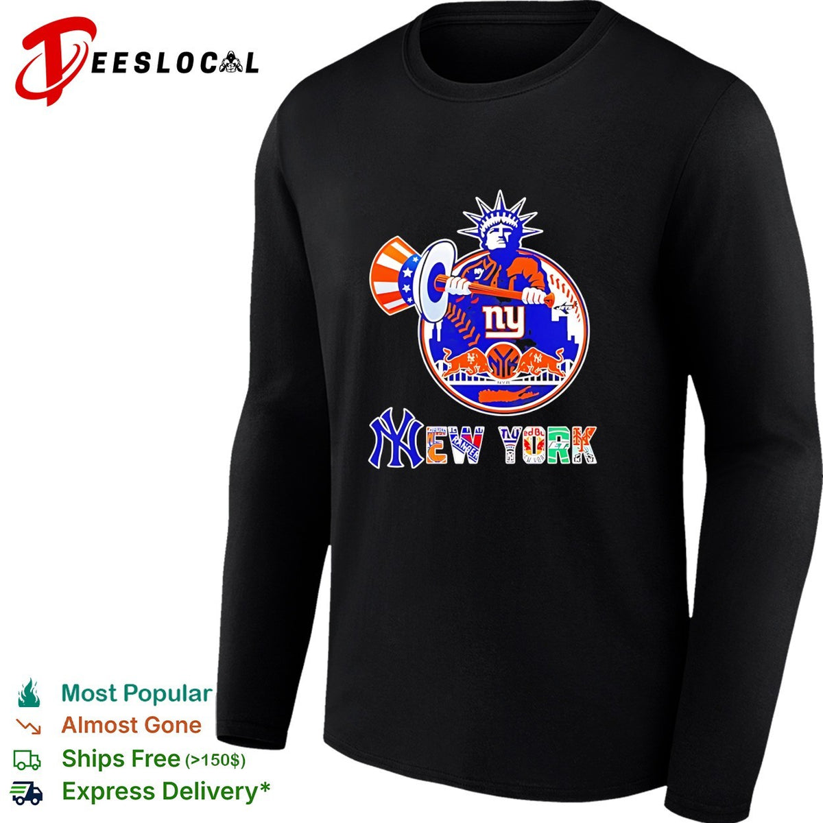 New York Yankees Mets Knicks Rangers Statue of Liberty logo funny shirt