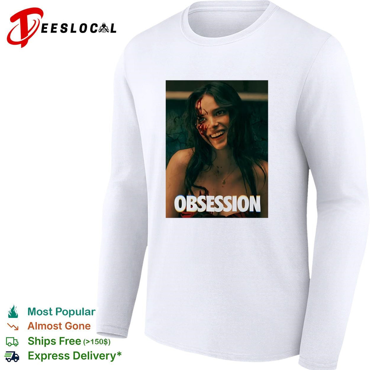 Nikki Freeman bloody faced woman smiling horror movie poster art shirt