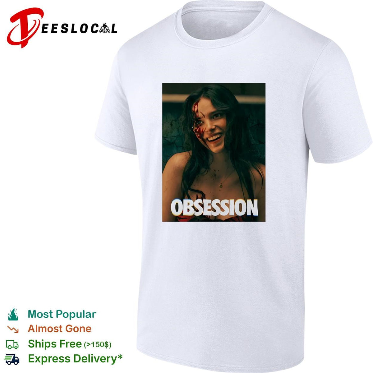 Nikki Freeman bloody faced woman smiling horror movie poster art shirt