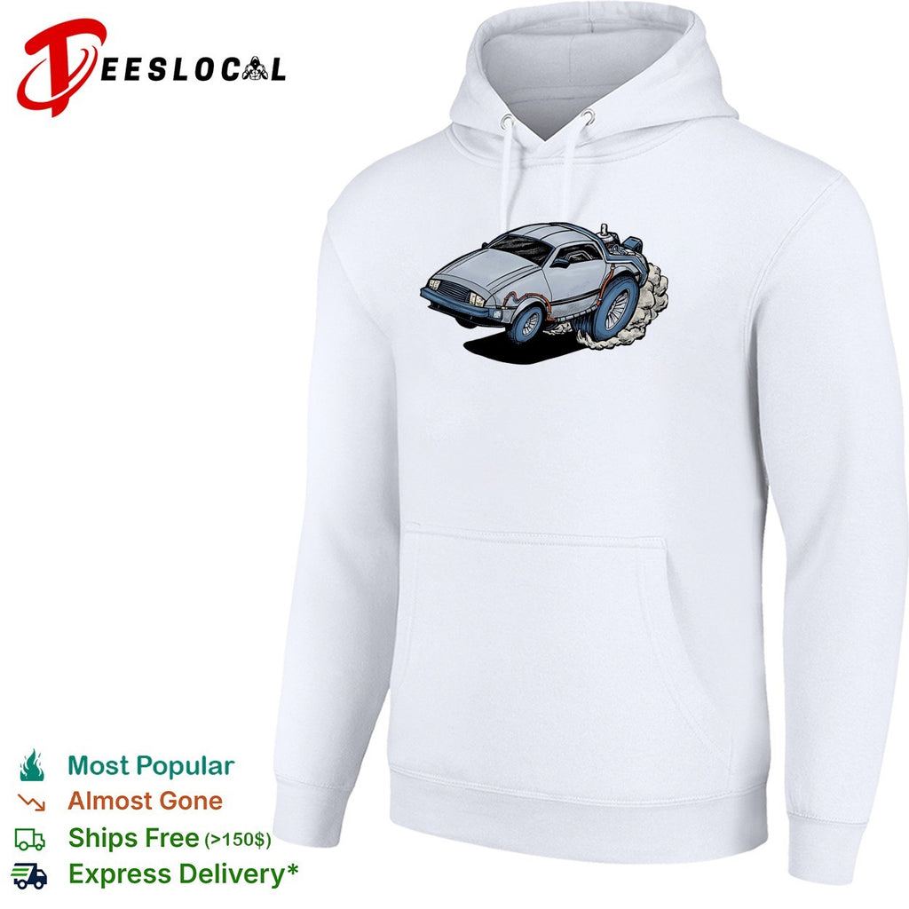 No Time to Lose Doc Brown’s DeLorean in the style of a Rat Fink hot rod illustration shirt