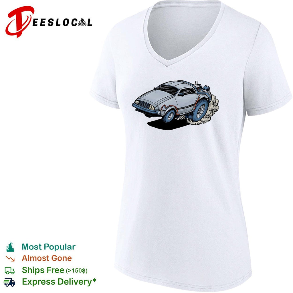 No Time to Lose Doc Brown’s DeLorean in the style of a Rat Fink hot rod illustration shirt