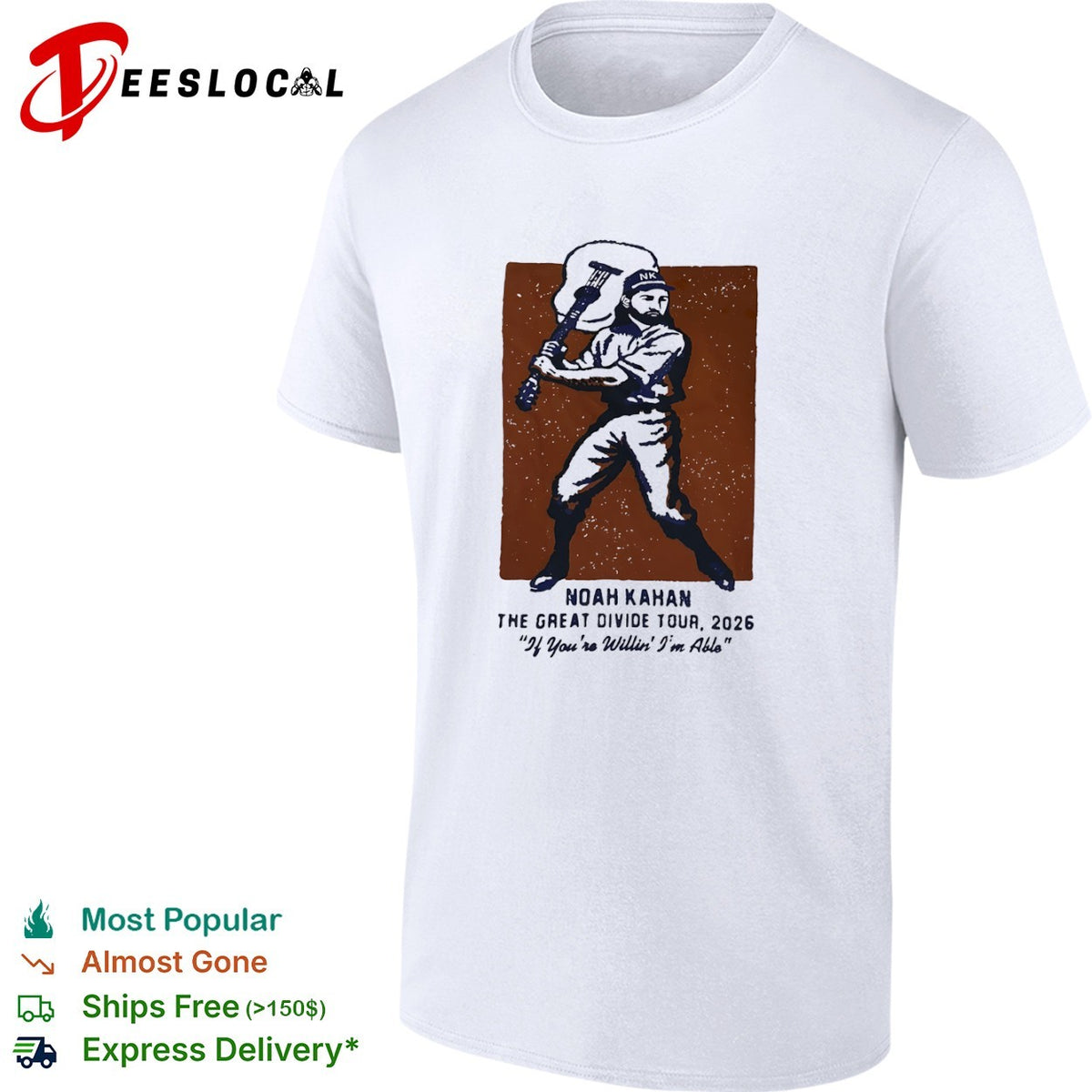 Noah Kahan The Great Divide Tour 2026 If Youre Willin Im Able Baseball Music shirt